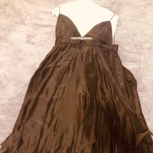 Brown Spaghetti strap silk dress